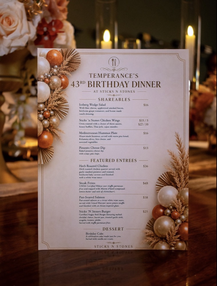 Personalized menu design by KO Events